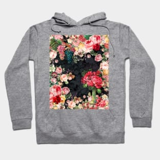 Elegant Vintage flowers and roses garden shabby chic, vintage botanical, pink floral pattern black artwork over a Hoodie